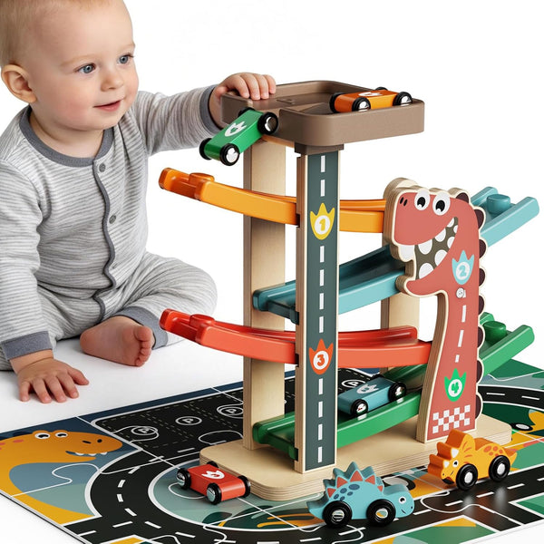 Montessori Car Ramp Toy for Toddlers 1 2 3 Year Old Wooden