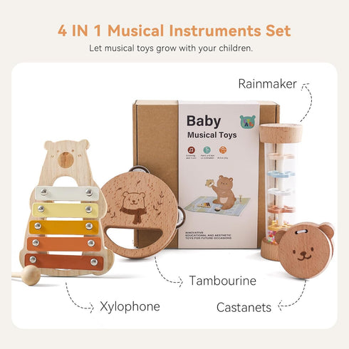 Set IEATFO Baby Musical Instruments - Your Child's First Musical Toys with Castanet Rainmaker Tambourine Xylophone