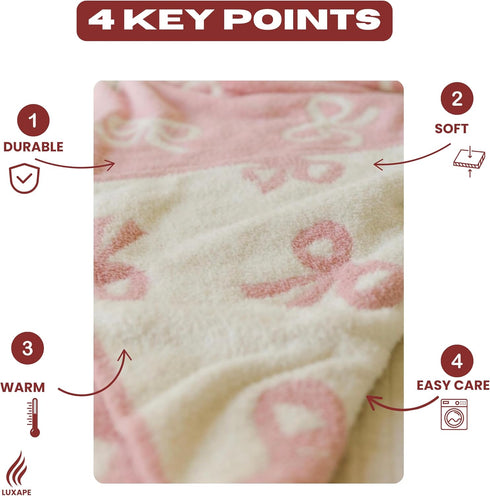 Cozy 30x40 Bow Blanket Pink Bows Soft Throw Blanket Reversible Premium Fabric for Best Comfort