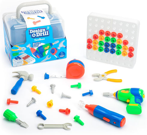 Educational Insights Design & Drill Toolbox, 70 Pieces STEM Toy with Kid-Friendly Electric Drill & Screwdriver, Travel