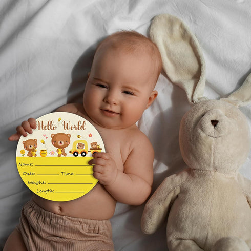 CLHHM Baby Announcement Sign with Name & Stats - Hello World Newborn Hospital Keepsake for Photo Prop, Nursery Decor