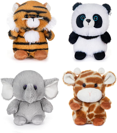 My OLi 5" Forest Animal Plush Set - Bundle of Panda, Elephant, Giraffe & Tiger for Kids & Babies (Pack of 4)