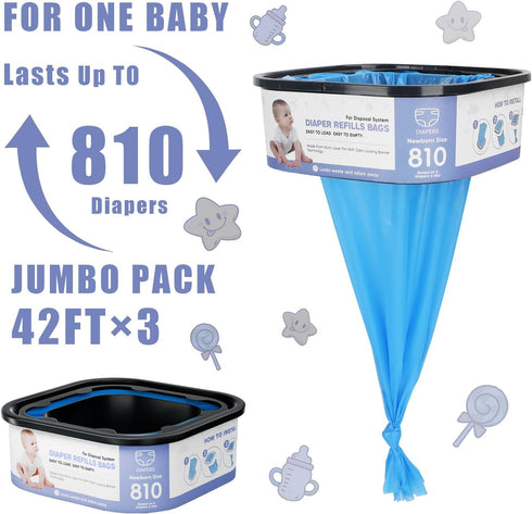 BATADAPTER 810 (3 Pack) Square Refills Disposal Bags Refill Compatible With For Diaper Gen.ie Compact, Select (Not Fit