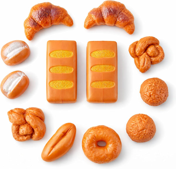 12 PCS Fake Bread Pastries Set, Life Sized Plastic Pretend Play Food