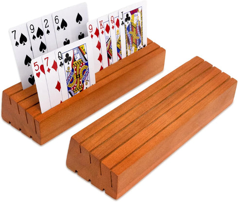 Card Deck Stand Set of 2 | Playing Cards Holder for Kids & Adults, Wood Racks for Organizing Cards