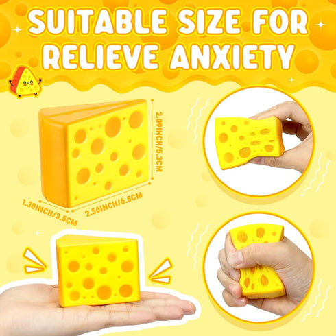Libima 24 Pcs Cheese Stress Toys Bulk Fake Cheese Party Favors Foam Squeeze Stretchy Food Stress Ball Miniature Block