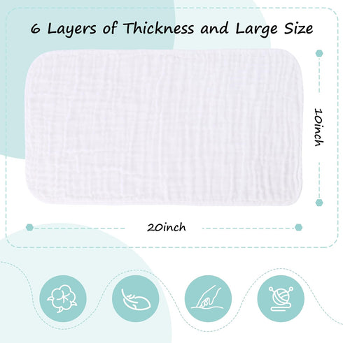 20 Pack 6-Layers 100% 20" X10") HIPHOP PANDA Muslin Burp Cloths Large - Durable Cotton - Baby Essentials Extra