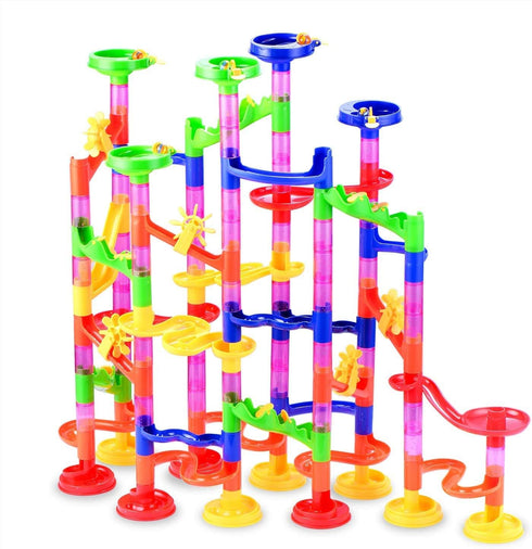 Gifts2U Marble Run Toy - 130Pcs Educational Construction Maze Block Toy Set with Glass Marbles for Kids