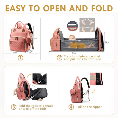 Backpack 3 1 Backpack mommy GurZinn Diaper Bag with Changing Station Portable in Multifunction Travel bag Stroller Pink