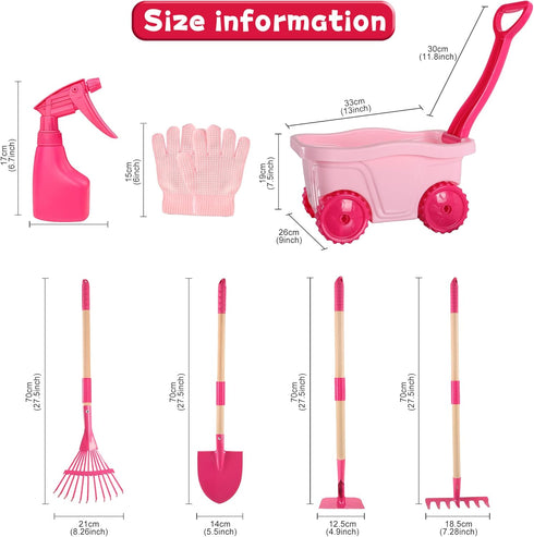Set Wheelbarrow Set Summer 2 3+ Kids Gardening Tools Outdoor Toys - Backyard Play for Kids with Shovel, Rake, Leaf