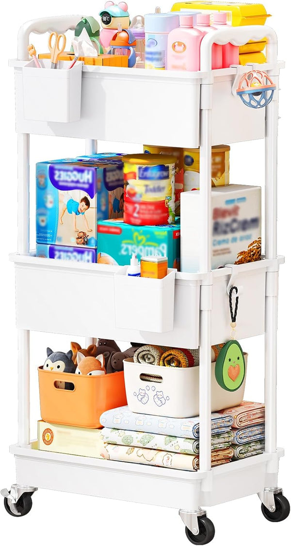 SUNALLY Baby Diaper Caddy Cart, 3 Tier Rolling Diaper Cart with Lockable