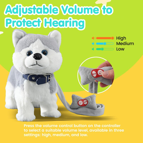 HCdoujoy Husky Walking Dog Barking Toy, Musical Singing Dancing Volume Control Interactive Puppy Walk Along with Leash