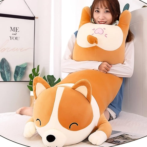 SNOWOLF Shiba Inu Plush Pillow, 47.2inch Soft Plush Toy, Cute Corgi Akita Comfort Cushion for Kids