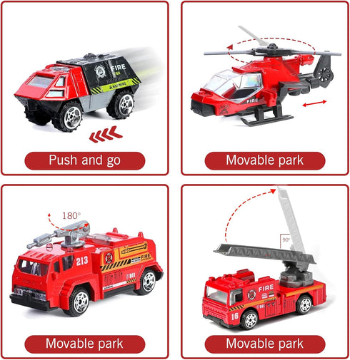6 Playsets 4 5 6 7 8 9 10 11 12 Fire Truck Toy for Boys, Pcs Diecast Car Fire Truck, Helicopter,Ladder Truck, Fire