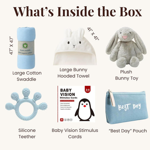 Tiny Treasures Set Set, Packaging New Baby Gift Basket with Adorable Newborn Essentials for Baby Girl and Boy | Quality