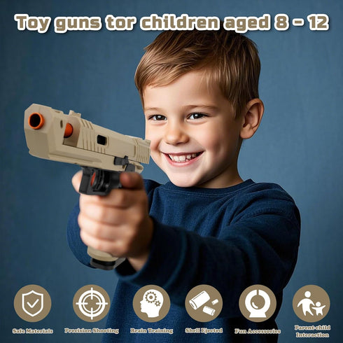 WSSXYQSL 120 6+ Soft Bullet Toy Gun Shell Ejecting with Bullets, Rapid-fire Realistic Toy Gun for Boys, Shooting Game