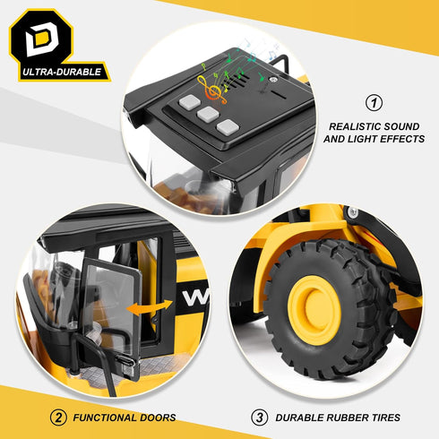 YySiRui Bulldozer 16" 1:10 Bulldozer, 3+ Toy, Front Loader, Scale Classics Wheel Loader with Real Working Arm & Bucket