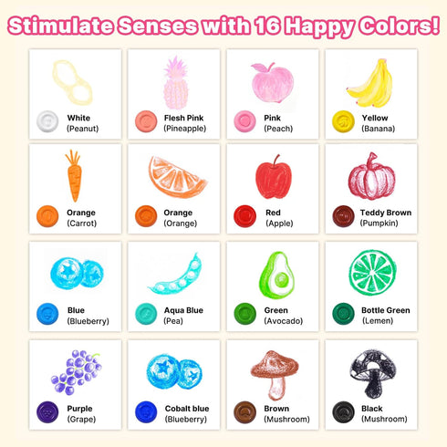 1-3, 16 1-3 Egg Crayons for Toddlers Colors Jumbo Easy-Grip Crayons with Anti-Roll Flat Bottom & Fruit Patterns