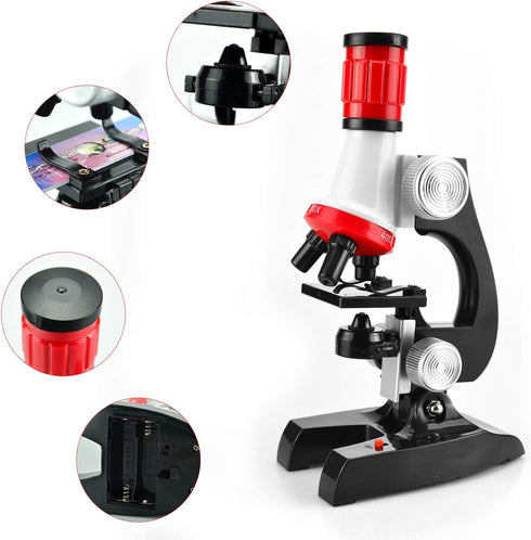 Science Kits for Kids Beginner Microscope with LED, 100X 400X and 1200X, Include Sample Prepared Slides