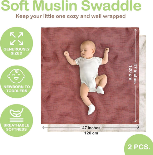 100% 47 47 Inch Cozy Organic Cotton Muslin Baby Blanket - x Breathable Swaddle Blankets, Hypoallergenic Double-Layer