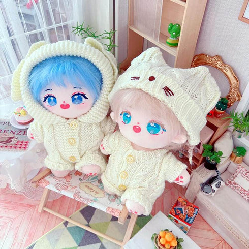 niannyyhouse 20cm Plush Doll Clothes Cat Hat Woolen Thread Onesies for 8in Doll (B)