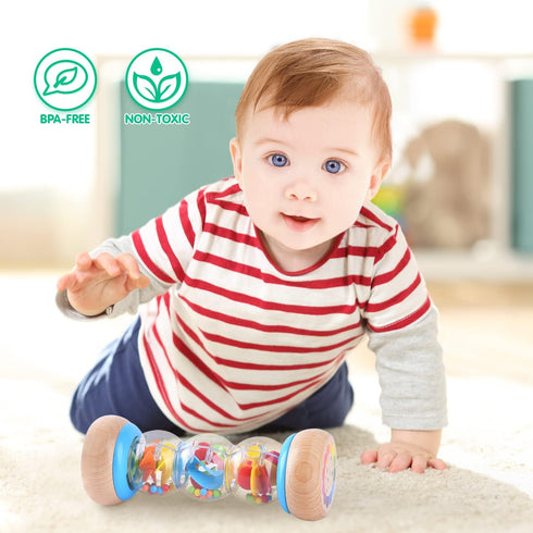 Rainmaker - 7 inch Wooden Rain Stick Montessori Toy for Babies 6-12 Months, Baby Rattle Shaker Musical Instrument