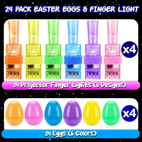 24 Pack Easter Eggs Filled LED Finger Lights ,Light Up Toys Glow In The Dark Non Candy Gifts Easter Egg Fillers Easter