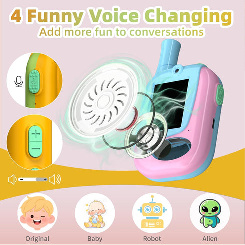 BUKEWIT 2 Pack, 3-12 Video Walkie Talkies for Kids Kids Video Walkie Talkies Rechargeable with Voice Changer & HD
