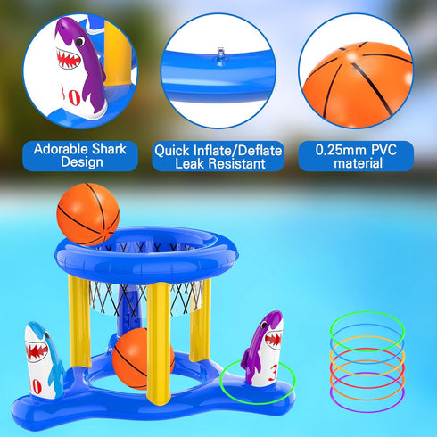 Pool Toys Pool Floats for Kids and Adults, Inflatable Pool Basketball Hoop & Ring Toss Game, 2-in-1 Outdoor Toy