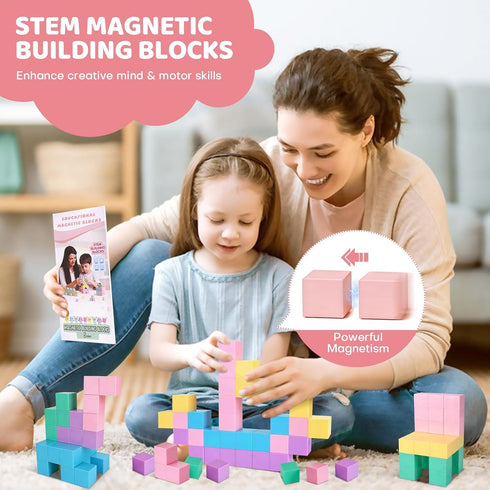 35 1.24" 3-5 PCS Large Magnetic Blocks for Toddlers - Magnetic Cube with Stickers, Magnet Blocks STEM Learning Sensory