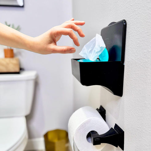 2 Pack Wipe Holder for Bathroom Adhesive Wall Mount Organizer Bathroom Shelf & Baby Wipes Dispenser Black
