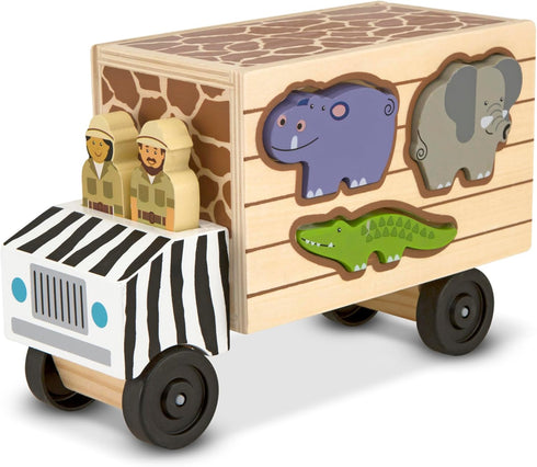 Melissa & Doug Animal Rescue Shape-Sorting Truck - Wooden Vehicle Toy with 7 Animals and 2 Play Figures for Toddlers