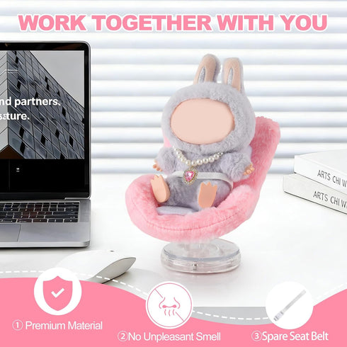 SYFLHYP 4-7in Cute Doll Car Seat for Labubu, Premium Car Seat Accessories for Dolls, Including Air Vent Clip, Desktop