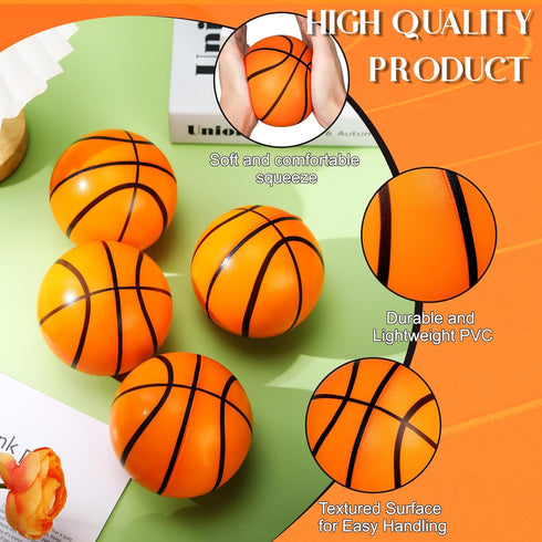 Syhood 4 Pcs 4 Inch Foam Basketball Stress Balls, Squeeze Sports Ball for Kids Adults, Anxiety Relief Balls