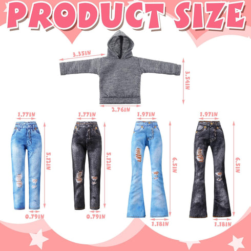 Bencailor 8 Pieces Doll Clothes for 11.5 Inch Girl Doll Accessories, Cotton Elf Sweaters and Denim Pants