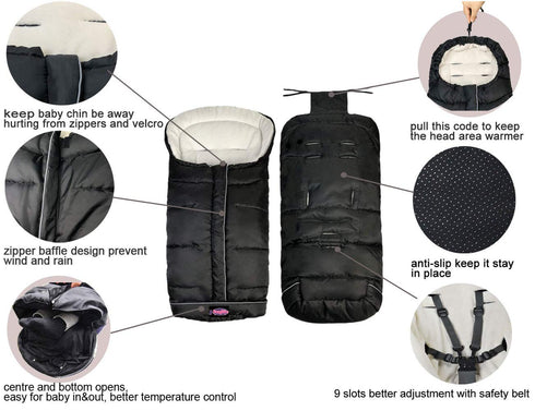 3-Seasons Cozy Go Water Repellent Stroller Footmuff, Baby Toe Pushchair Sleeping Bag Toddler,Winter Outdoor Tour