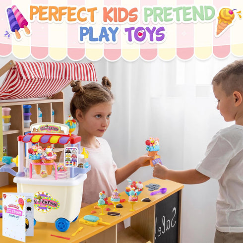 Sets 4-8 12 Counter Playset PLAY Ice Cream Cart Toys for Kids - Color Dough for Kids Ages with Cans, Pretend Play Toy