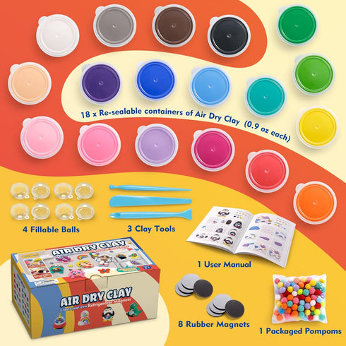 Air Dry Clay Kit for Kids, Create Refrigerator Magnets with Modeling Clay, Art Activity Set, Craft Project Gifts