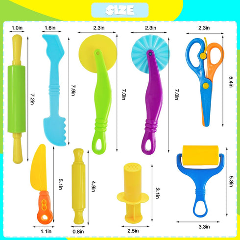Wxqfumy Set, 9 Dough Tool Pcs Basic Dough Tools Kits for Kids, Dough Accessories Includes Cutters Roller, Rolling Pins