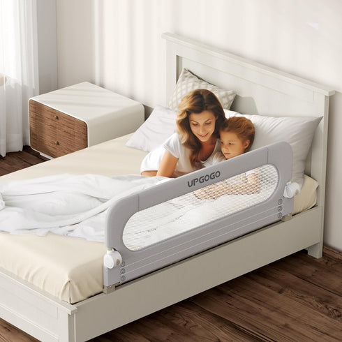Size,Queen,King,Twin(Grey,43"x23.6") UPGOGO Folding Bed Rail for Toddlers,Baby Bed Rail Guard with Reinforced Anchor