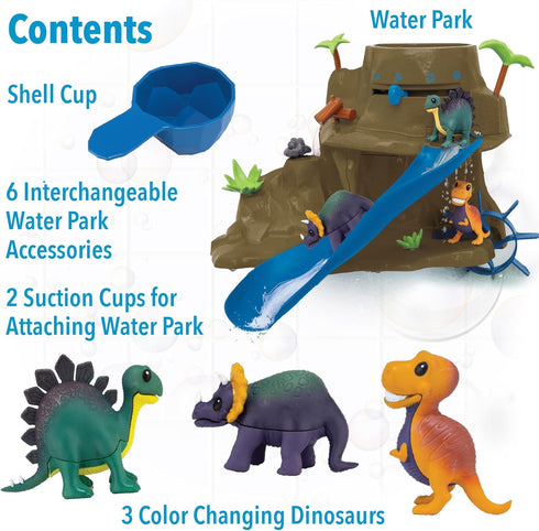 Playset 3 MindWare Dinosaur Color Splash Water Park Bathtub - Interactive Bath Toys with Color Changing Dinosaur