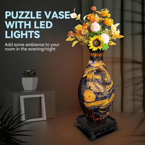 YunSheCSBS 3D 160 Puzzles Vase for Adults, Crafts for Adults, Pieces Plastic DIY Unique Flower Vase with LED Light