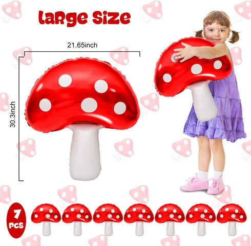 7 31 21 Inch Pcs Cute Mushroom Balloons - x Large Mushroom Aluminum Foil Balloons, Easy to Inflate, Fun Mushroom