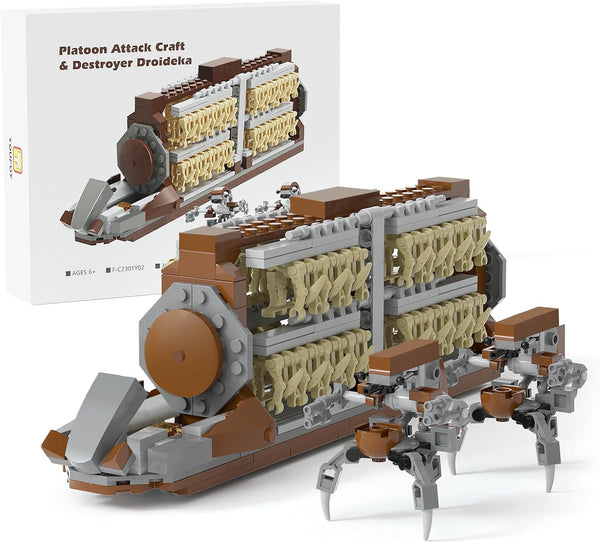 Battle Army Clone Platoon Attack Craft Building Kit, 32-Piece Troop Carrier with 2 Droidekas for Kids 6-12