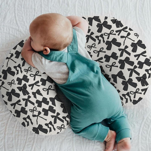 Black Bows Baby Nursing Pillow Covers for Girl Boy Valentine Bows Nursery Feeding Pillowcase for Breastfeeding Pillows