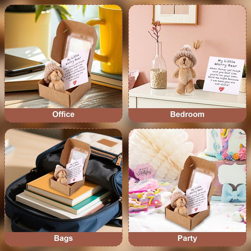 TOYMIS 1 Set Mini Plush Worry Bear with A Hat, Handmade Positive Small Plush Bear in A Box with Encouragement Little