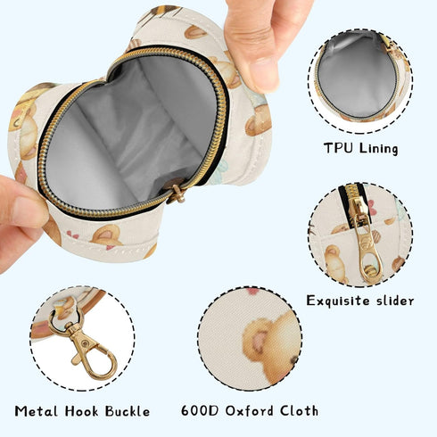 PYBUG Honey Bear Round Pacifier Storage Case, Polyester & TPU Lined with Hook Buckle, Pacifier Container Box for Baby
