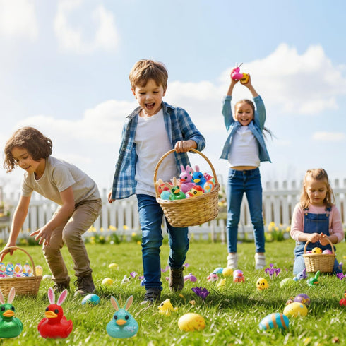 24 3D Pcs Prefilled Easter Eggs with Print Easter Ducks Toys Inside for Kids Girls Boys Easter Basket Stuffers Party