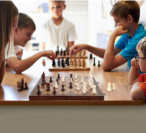 Set 15'' Sets Magnetic Wooden Chess for Adults Kids Chess Board with Handmade Pieces, Folding Portable Travel Unique