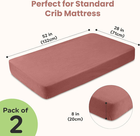 100% (Set 2) (28 52 Inches) Organic Cotton Muslin Crib Sheets of Soft & Breathable Fitted Sheets for Boys and Girls